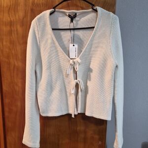 Tie-Front Knit Sweater Top in Cream by Unknown Brand
